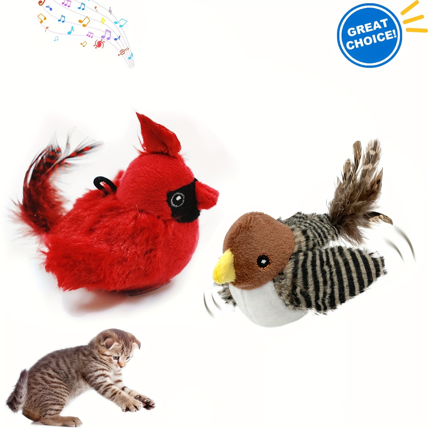 FeatherFrenzy: Battery-Powered Bird Call Toy with Feather Tail for Cats