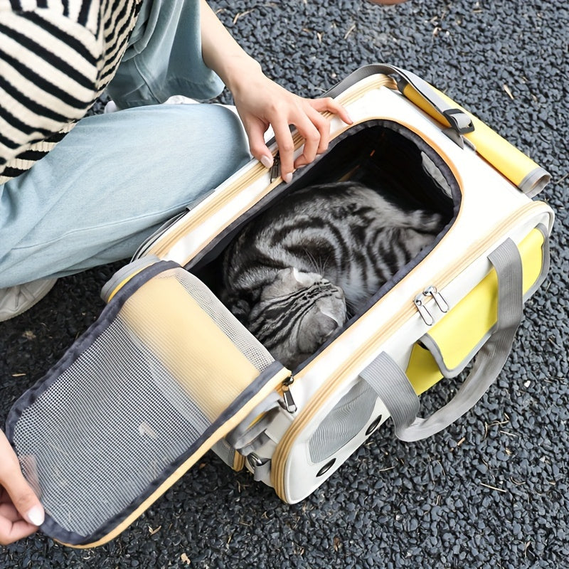 2-in-1 Foldable Cat Carrier: Lightweight, Breathable Travel Bag (Gray)