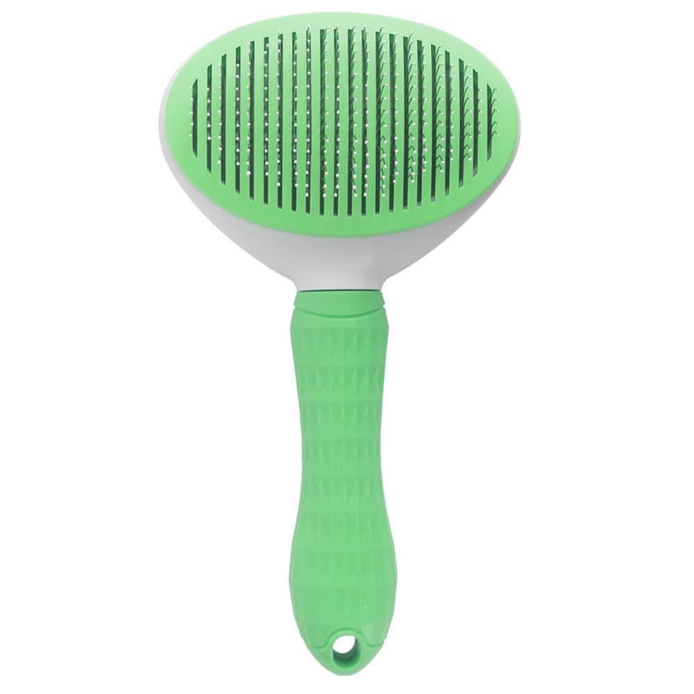 PawsClean: Soft Bristle Pet Brush with Self-Cleaning Feature (Gray/White/Pink)