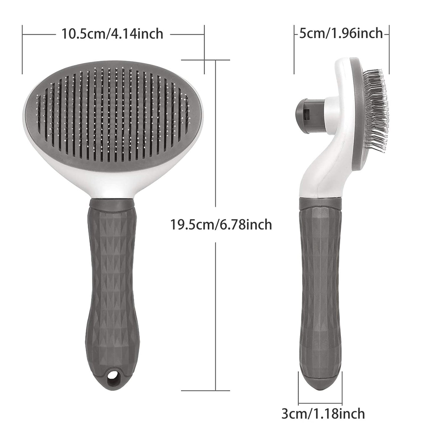 PawsClean: Soft Bristle Pet Brush with Self-Cleaning Feature (Gray/White/Pink)