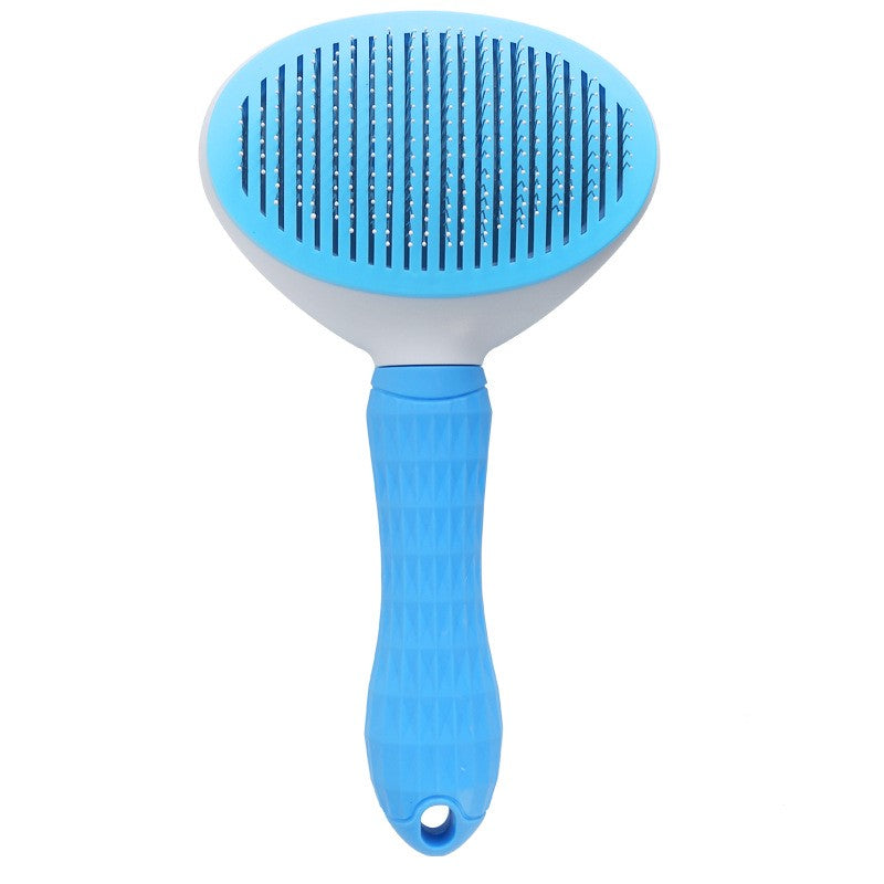 PawsClean: Soft Bristle Pet Brush with Self-Cleaning Feature (Gray/White/Pink)