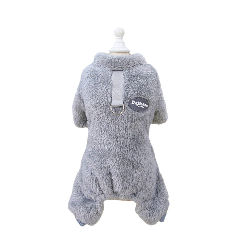 CozyChic Fleece Jumpsuit: Winter Pullover with Leash Ring for Small Dogs