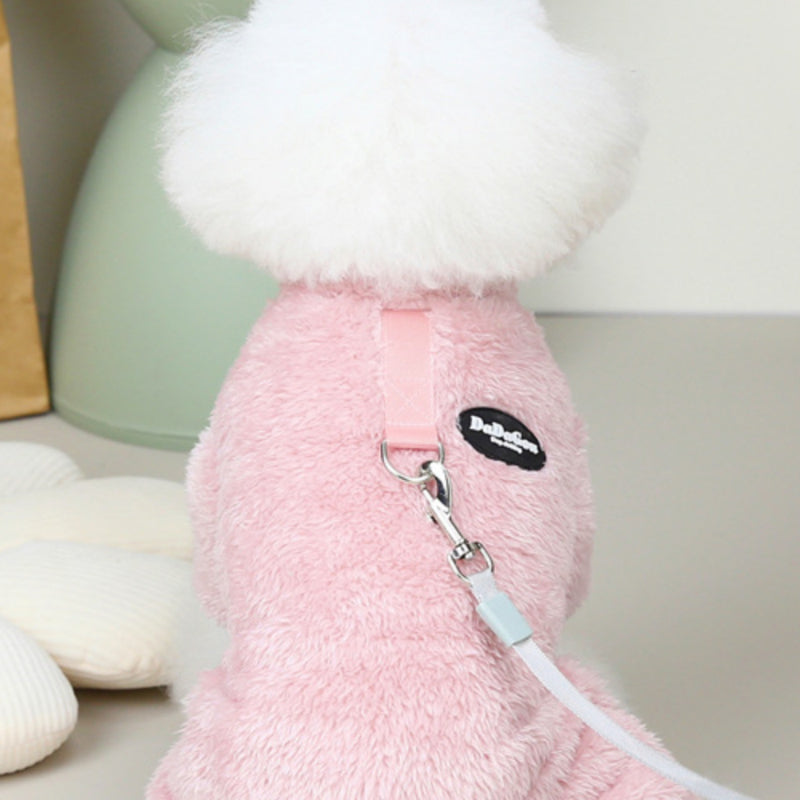 CozyChic Fleece Jumpsuit: Winter Pullover with Leash Ring for Small Dogs