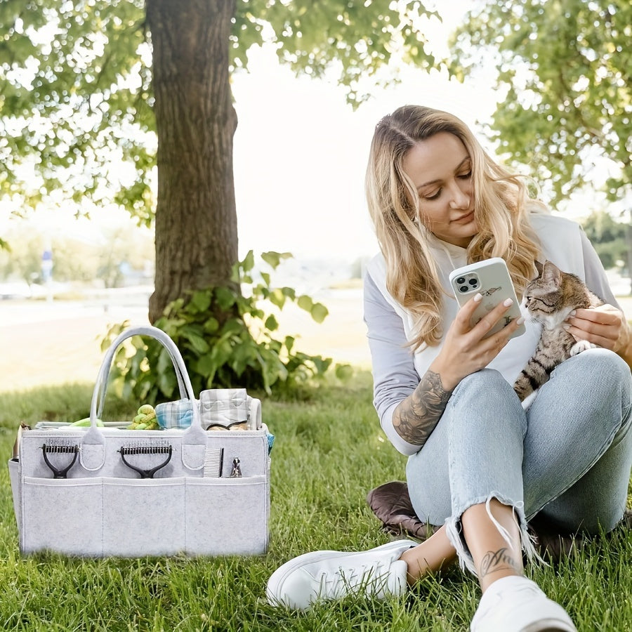 Premium Light Gray Grooming Tote: Portable Organizer for Pet Care On-the-Go