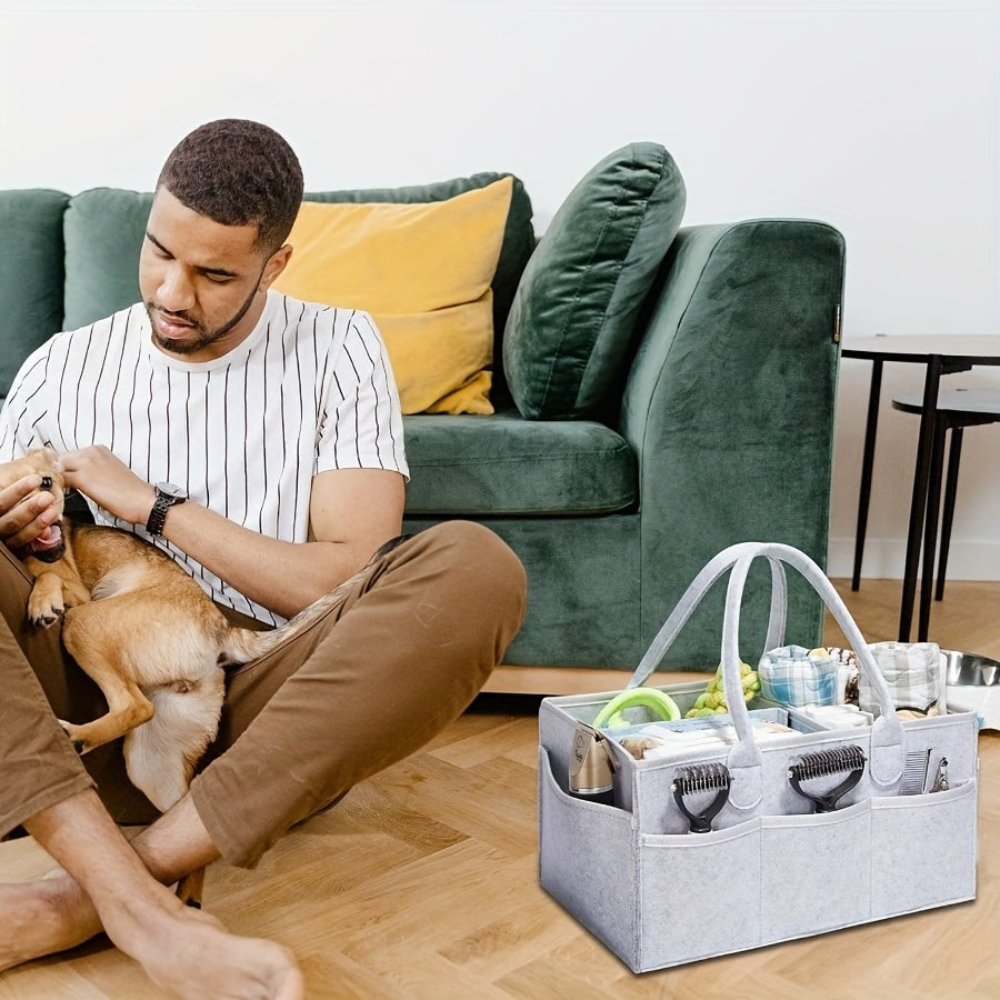 Premium Light Gray Grooming Tote: Portable Organizer for Pet Care On-the-Go