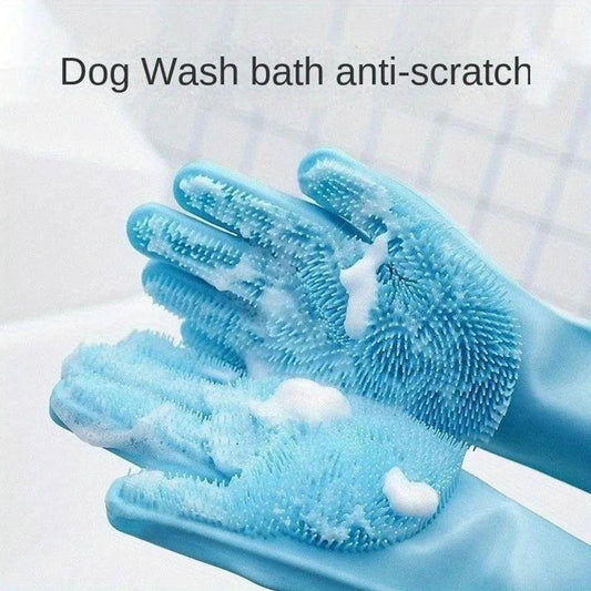 SiliconePet Duo Grooming Gloves – Non-Electric Massage & Bath Brush Plus Kitchen Dishwashing Wonder (1 Pair) 🐾✨