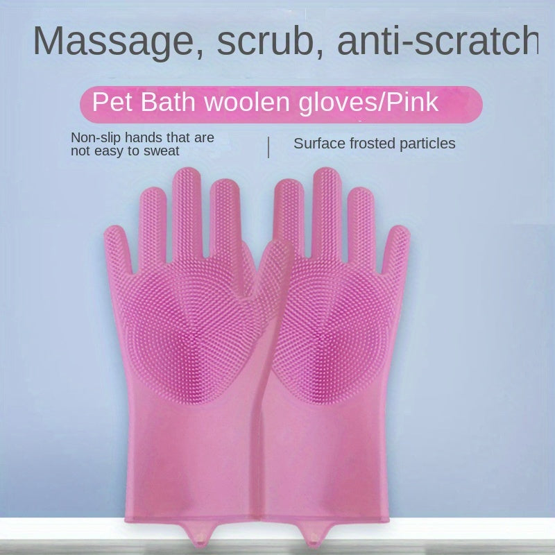 SiliconePet Duo Grooming Gloves – Non-Electric Massage & Bath Brush Plus Kitchen Dishwashing Wonder (1 Pair) 🐾✨