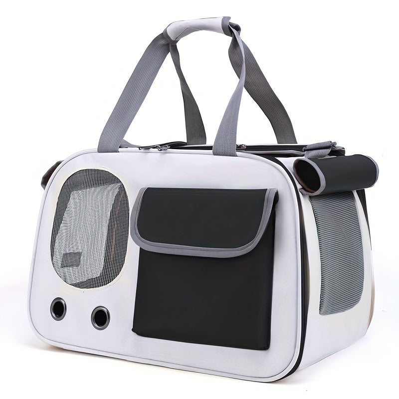 2-in-1 Foldable Cat Carrier: Lightweight, Breathable Travel Bag (Gray)