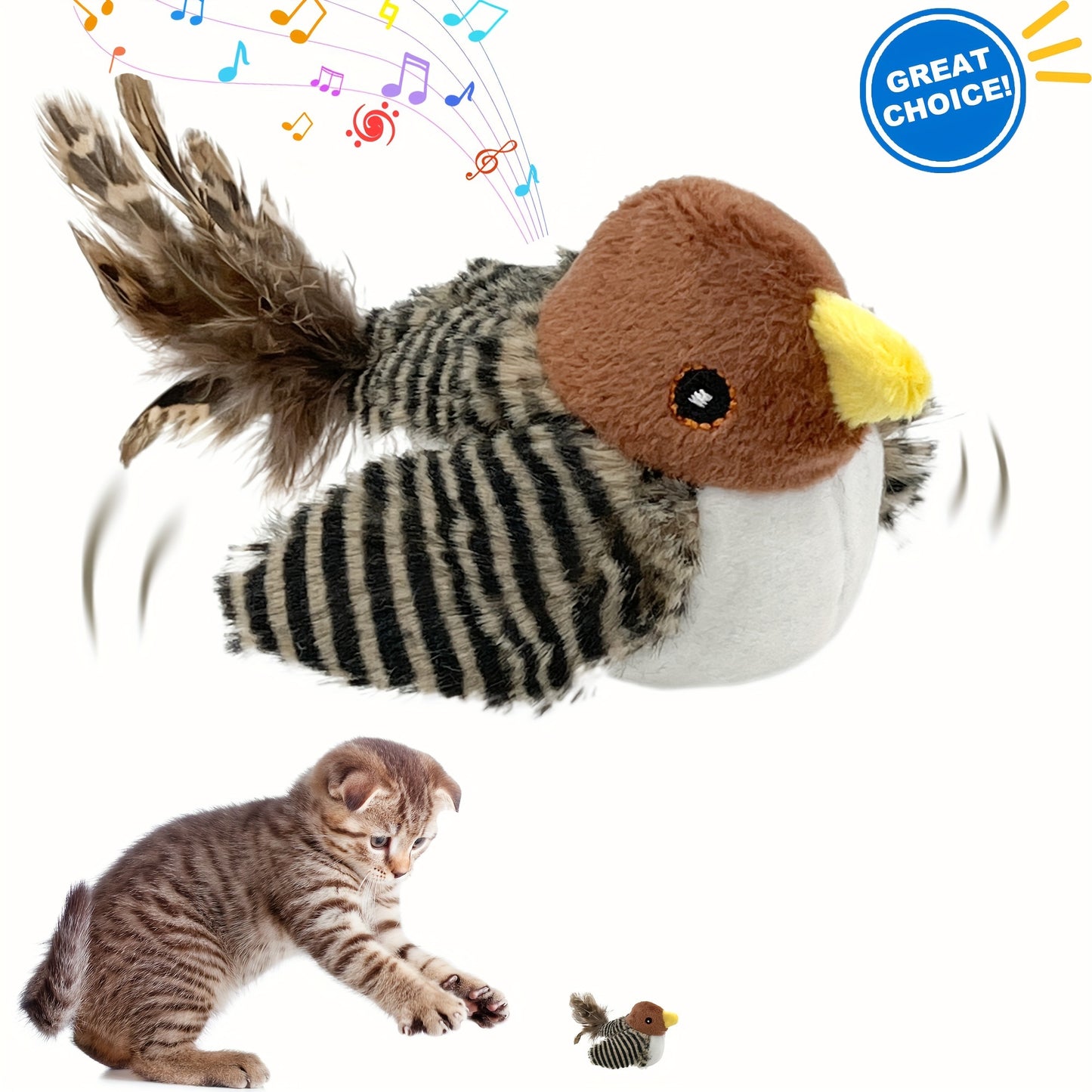 FeatherFrenzy: Battery-Powered Bird Call Toy with Feather Tail for Cats