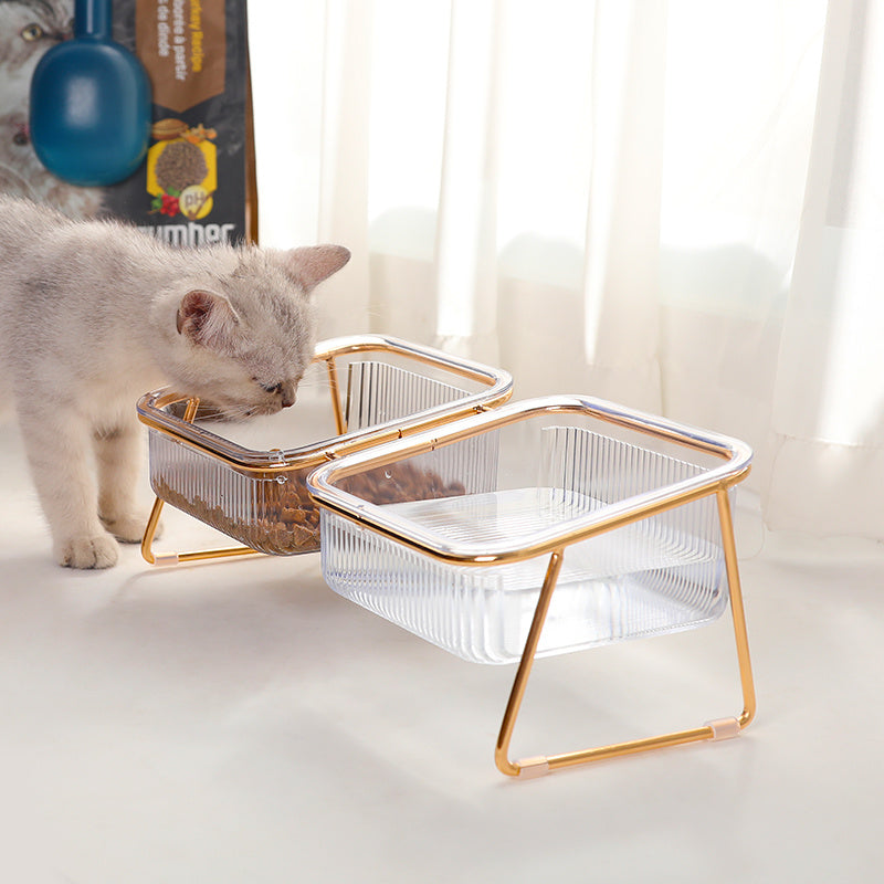 CrystalClear Duo: Space-Saving Cat Food & Water Bowl