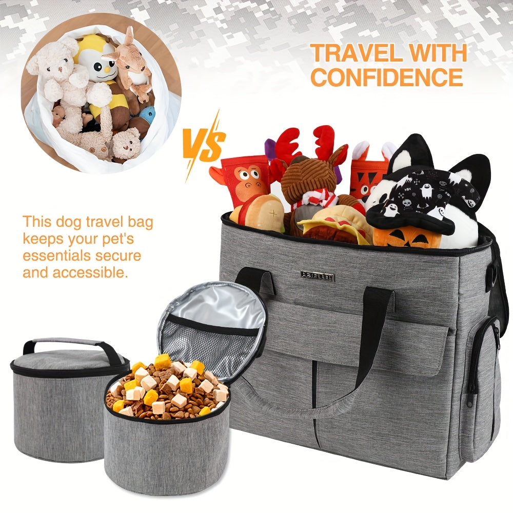 Weekend Getaway: Airline-Approved Pet Travel Kit with Bowls & Storage (Gray/Blue)