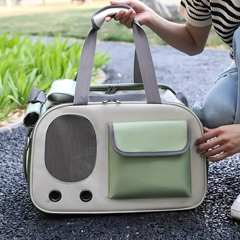 Ventilated Space Capsule: Foldable Pet Carrier for Cats & Small Dogs (Gray)