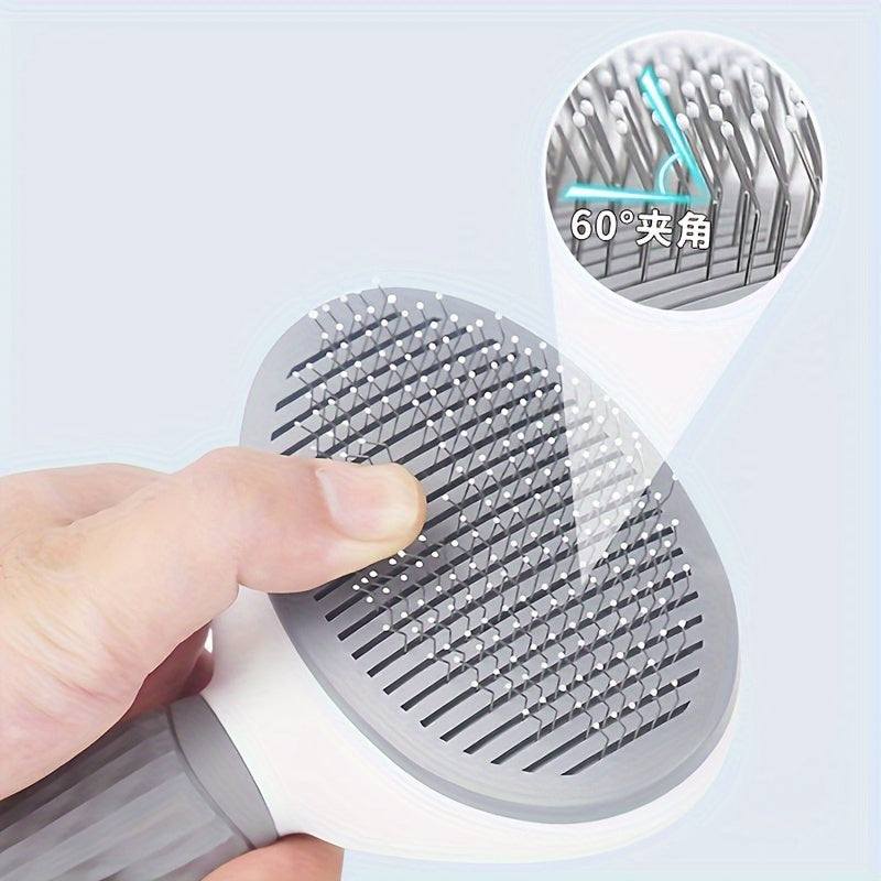 PurrfectGlow Pro: Self-Cleaning Pet Comb with Massage Feature & Stainless Steel Needles