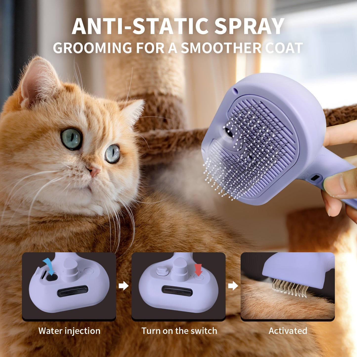 Cat Steam Brush – USB Rechargeable Pet Grooming Tool