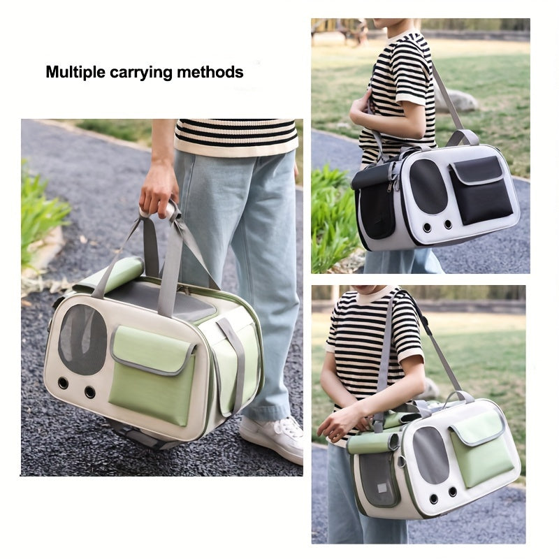 2-in-1 Foldable Cat Carrier: Lightweight, Breathable Travel Bag (Gray)