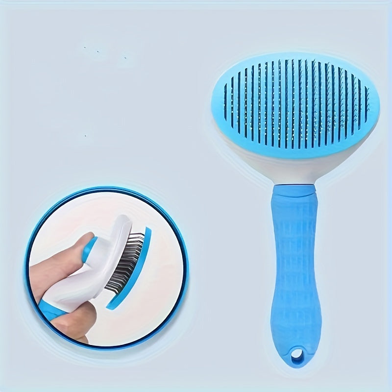 PurrfectGlow Pro: Self-Cleaning Pet Comb with Massage Feature & Stainless Steel Needles