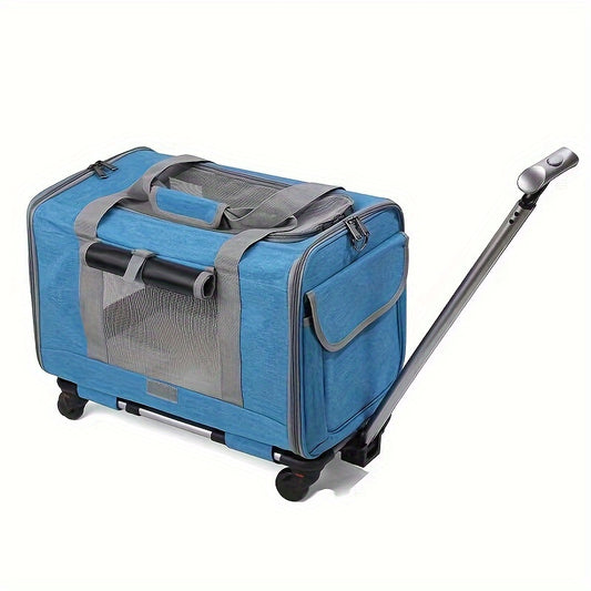 XL Foldable Pet Carrier: Detachable Trolley with Wheels for Dogs & Cats (Blue)