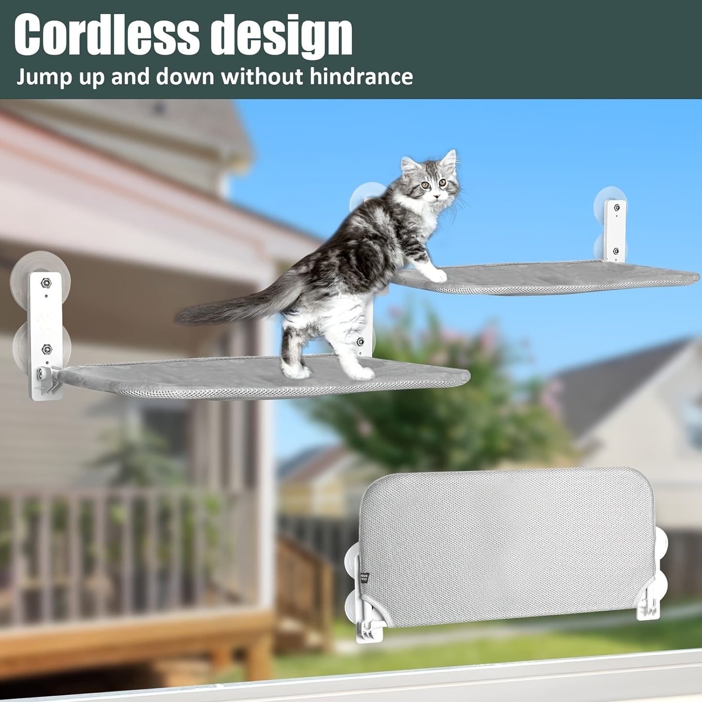 Window Whisker Lounge – Foldable Cat Perch Hammock with Steel Frame & Secure Suction Cups