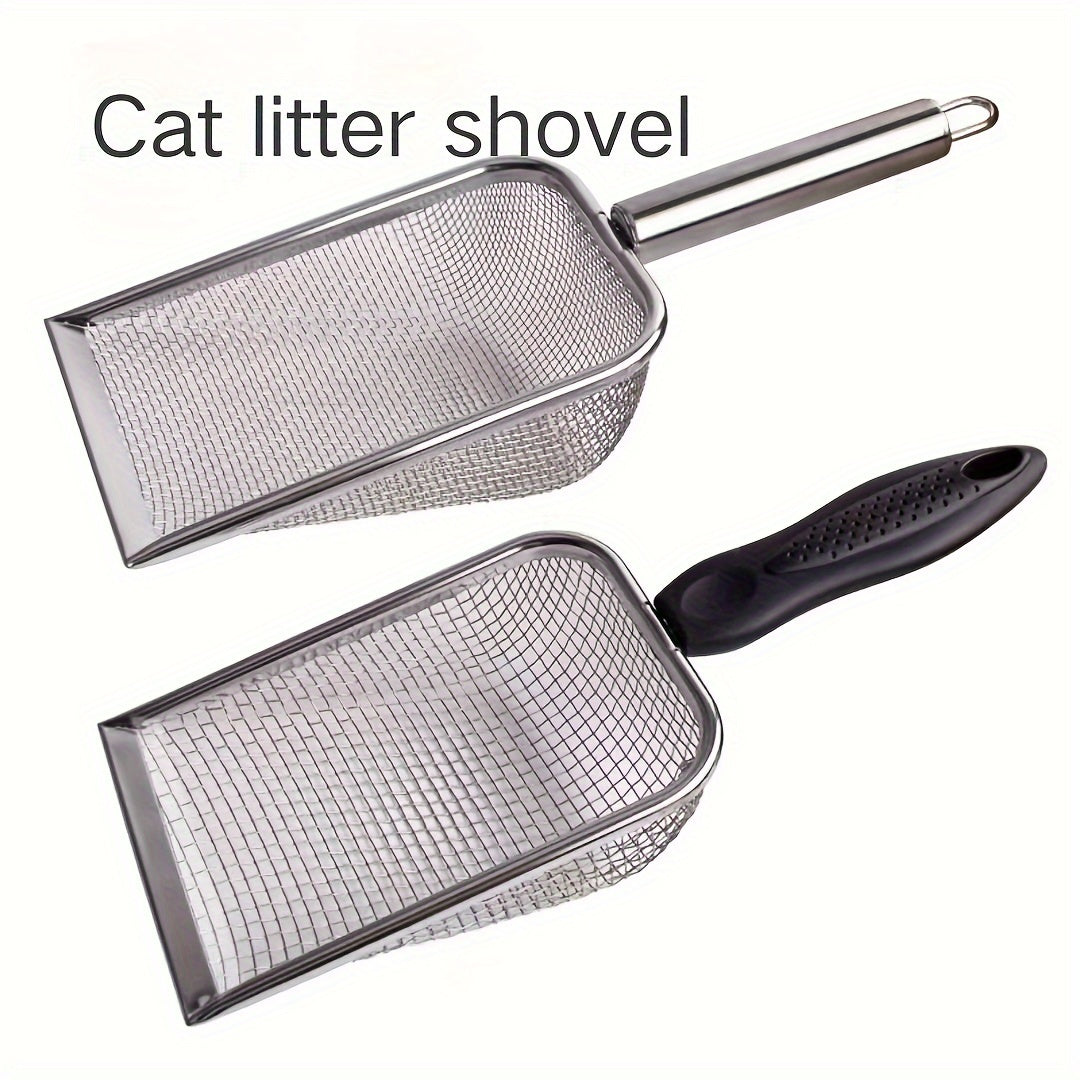 Dual-Size Cat Litter Scoop: Stainless Steel Mesh Sieve with Comfort Grip