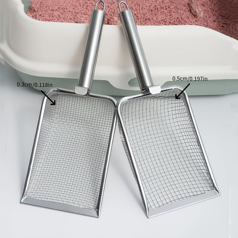 Dual-Size Cat Litter Scoop: Stainless Steel Mesh Sieve with Comfort Grip