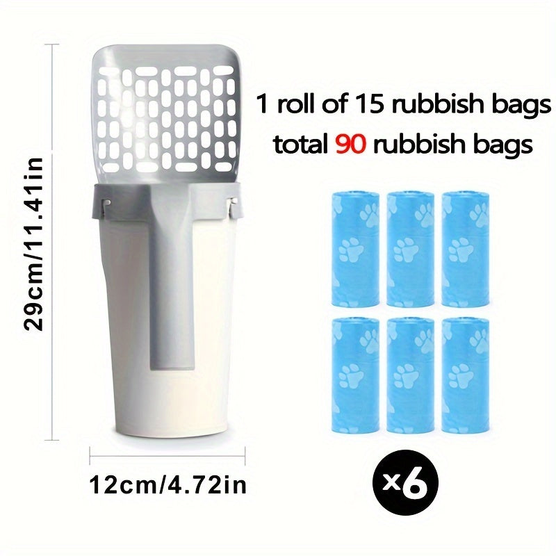 PurrfectScoop: 6-Roll Litter Bag Set with Self-Cleaning Scoop & 90 Bags