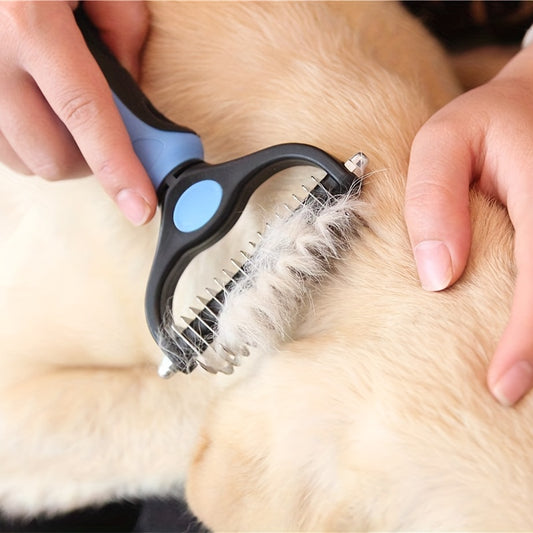 Dual-Action Pet Comb: 2-in-1 Knot Cutter & Thinner with Safety Blades