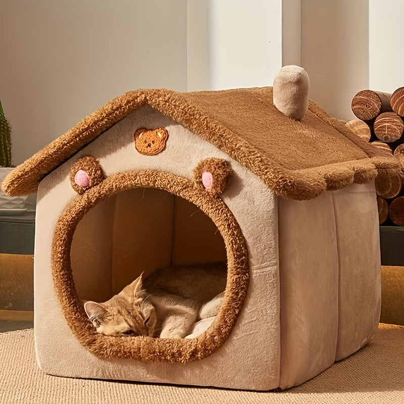 CozyNest Deluxe Cat Cave – Removable, Washable & Winter Warm Pet Bed House (S/M/L) ❄️🐾