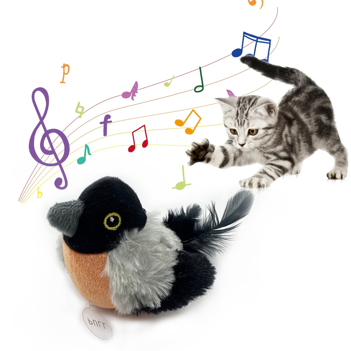 FeatherFrenzy: Battery-Powered Bird Call Toy with Feather Tail for Cats