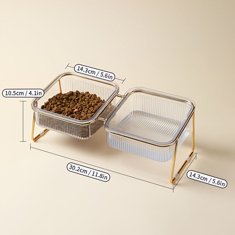 CrystalClear Duo: Space-Saving Cat Food & Water Bowl