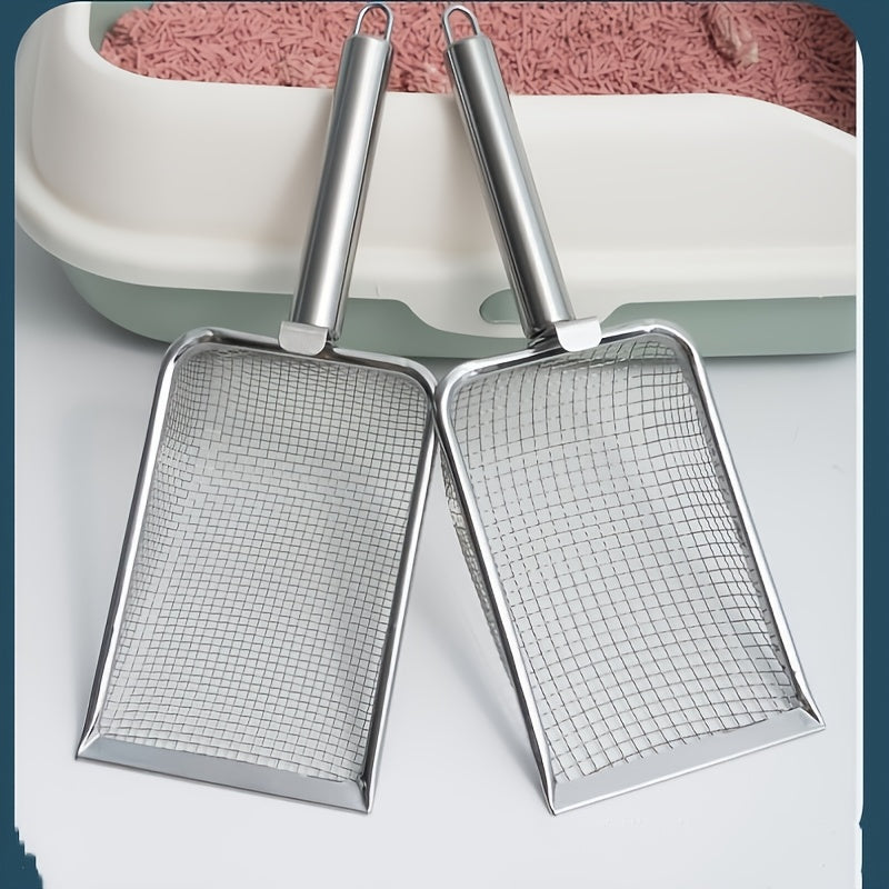 Dual-Size Cat Litter Scoop: Stainless Steel Mesh Sieve with Comfort Grip