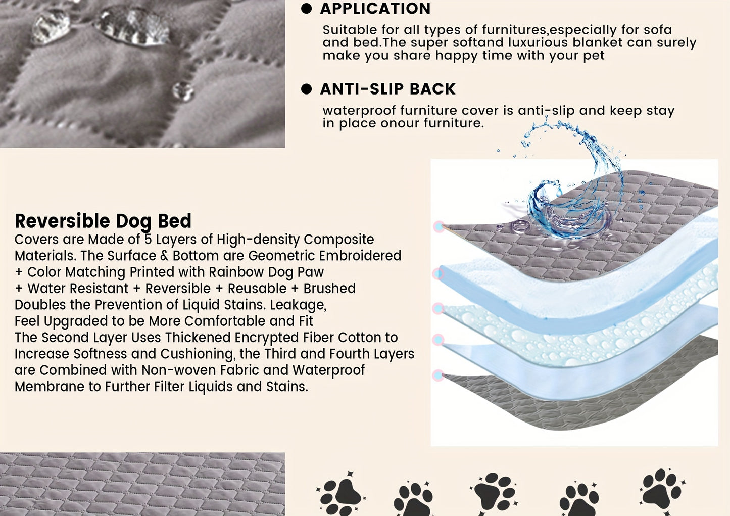 PawDry Protector Waterproof & Non-Slip Dog Bed Cover – Rectangle Design for All Breeds