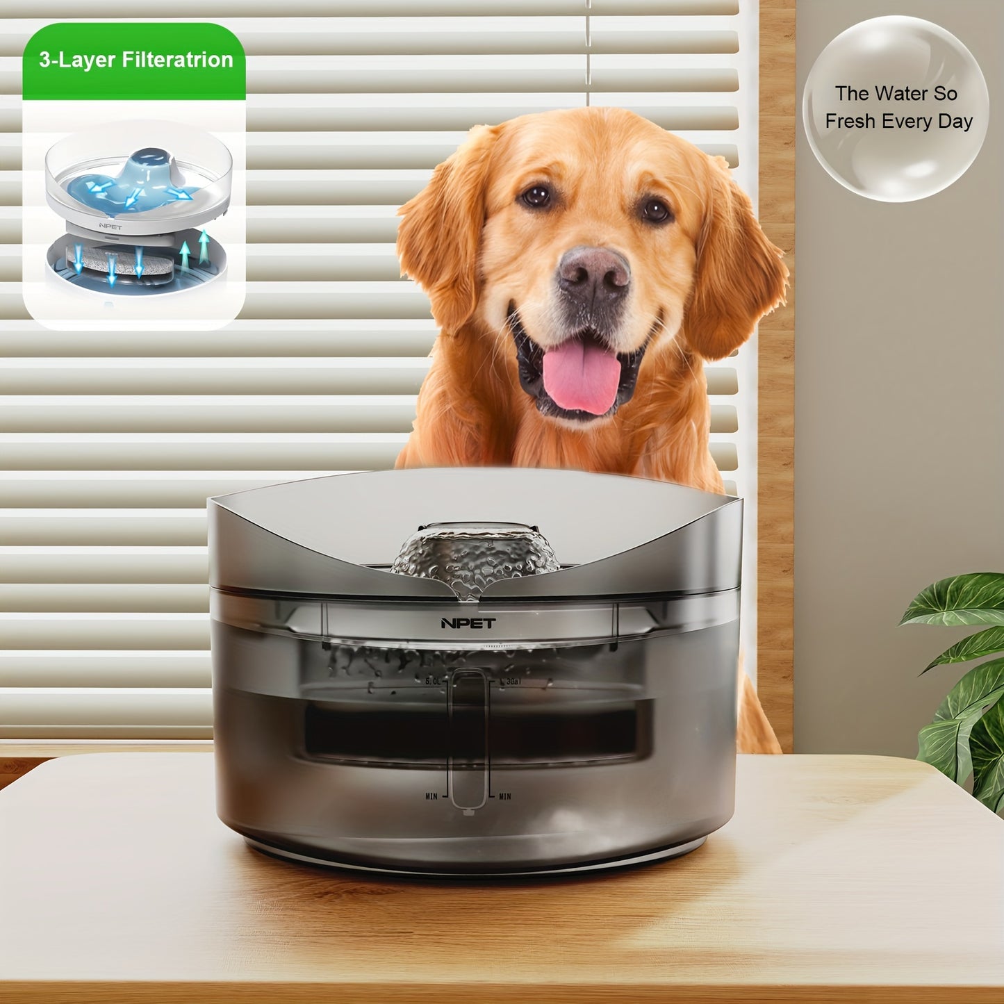 NPET HydratePro: 5.5L Auto Pet Fountain with 3-Layer Filtration