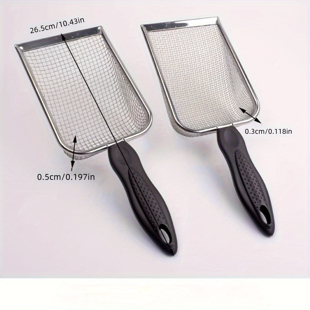 Dual-Size Cat Litter Scoop: Stainless Steel Mesh Sieve with Comfort Grip