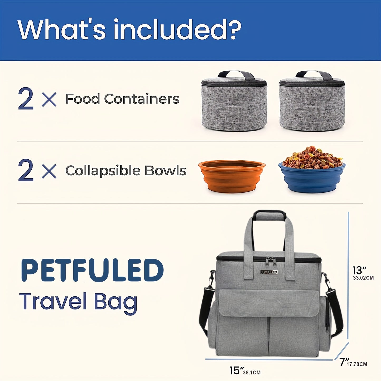 Weekend Getaway: Airline-Approved Pet Travel Kit with Bowls & Storage (Gray/Blue)