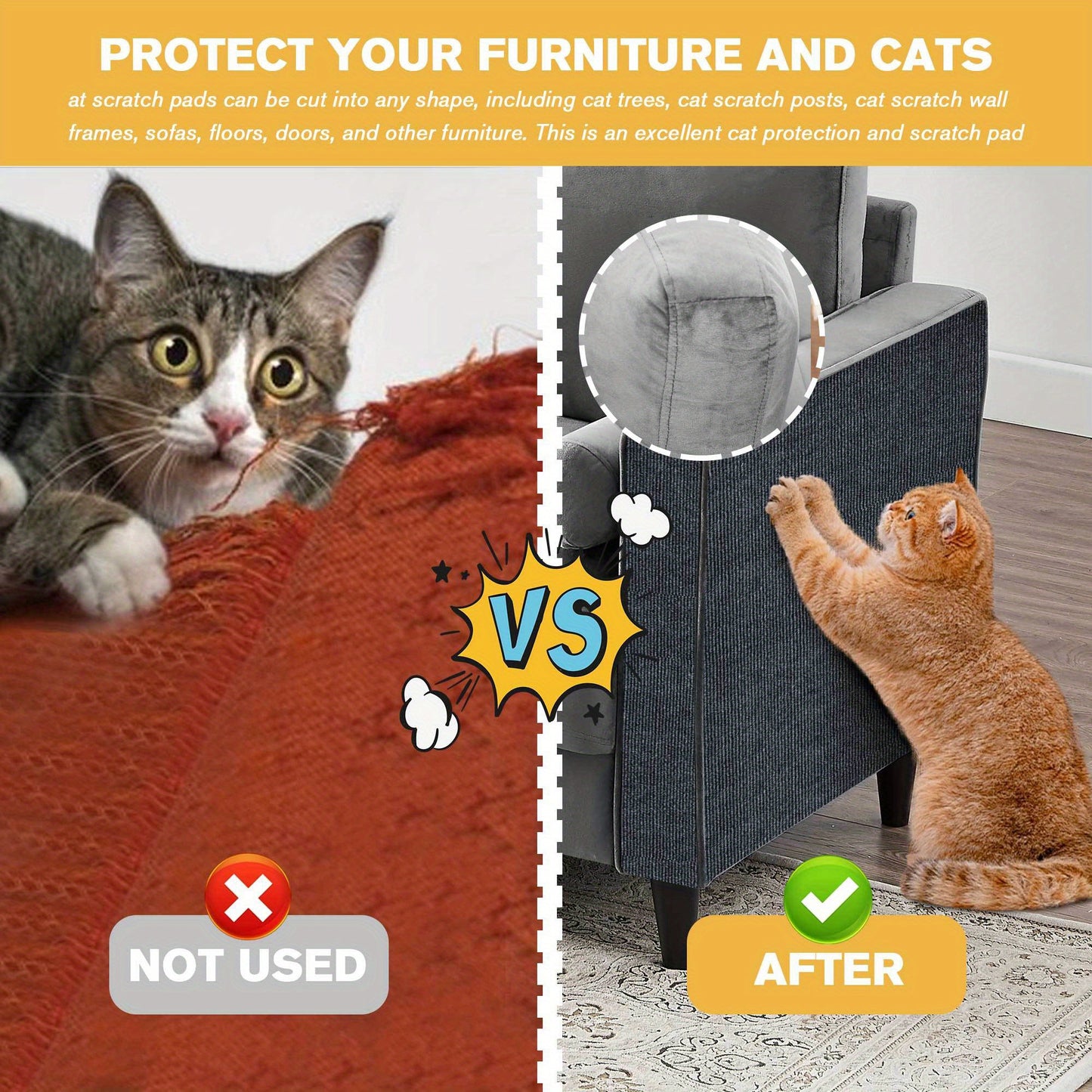 FurniGuard Self-Adhesive Cat Scratching Pad – Durable Polyester Protection for Furniture (YK418377) 🐾