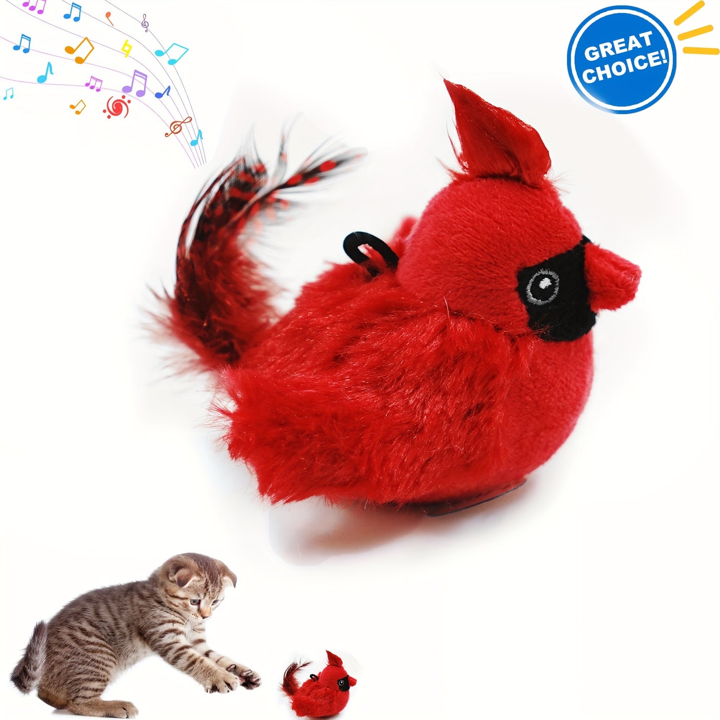 FeatherFrenzy: Battery-Powered Bird Call Toy with Feather Tail for Cats