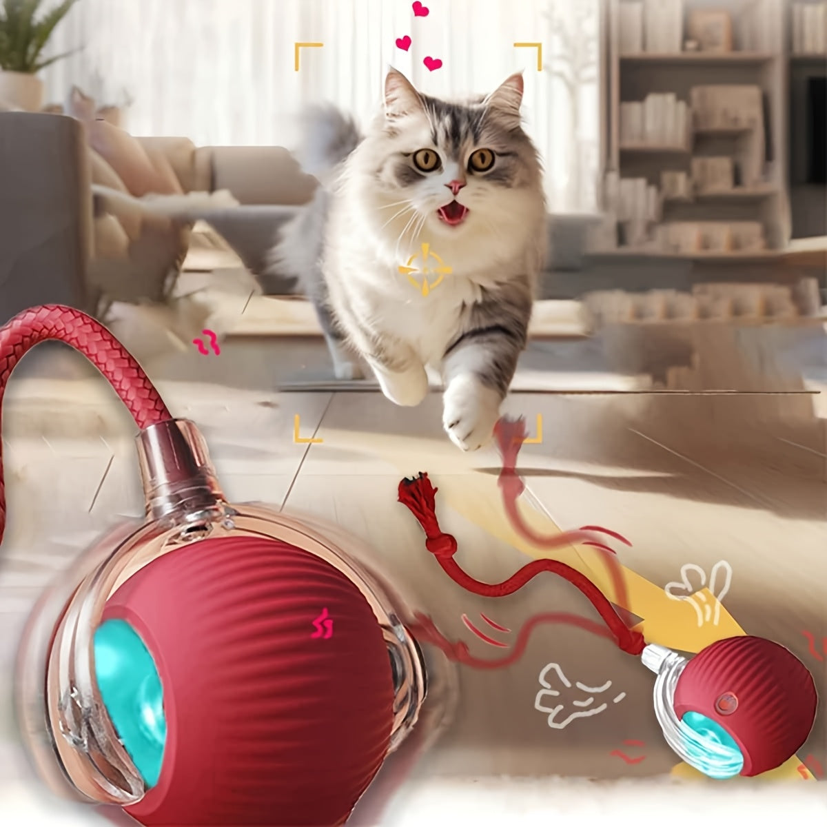 WhiskerWhirl: Rechargeable Cat Ball with Tail for Play & Exercise