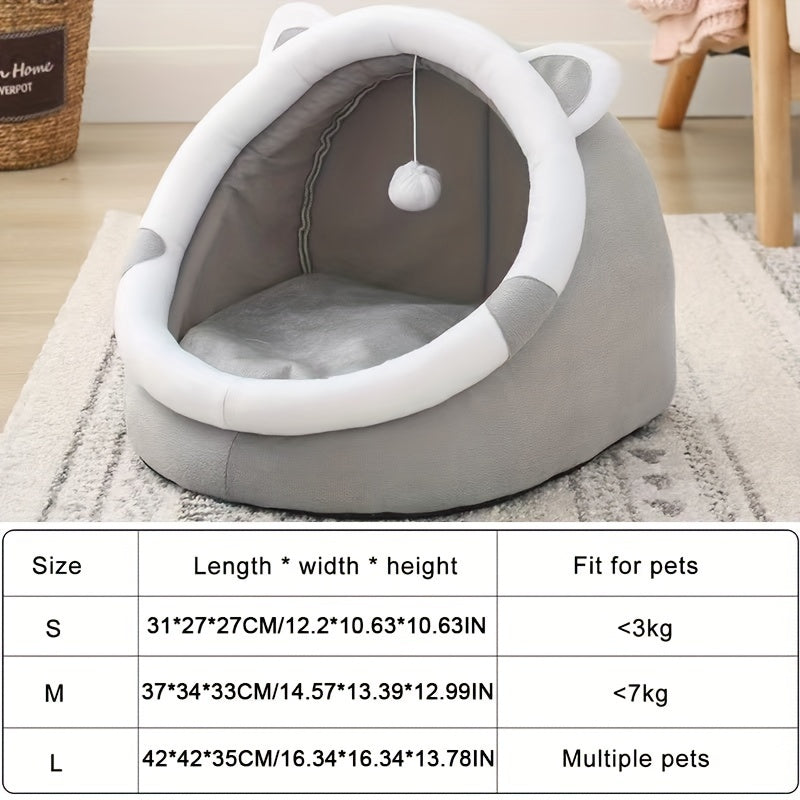 WhiskerWise: Cartoon Cat Cave Bed for Warmth & Playful Naps