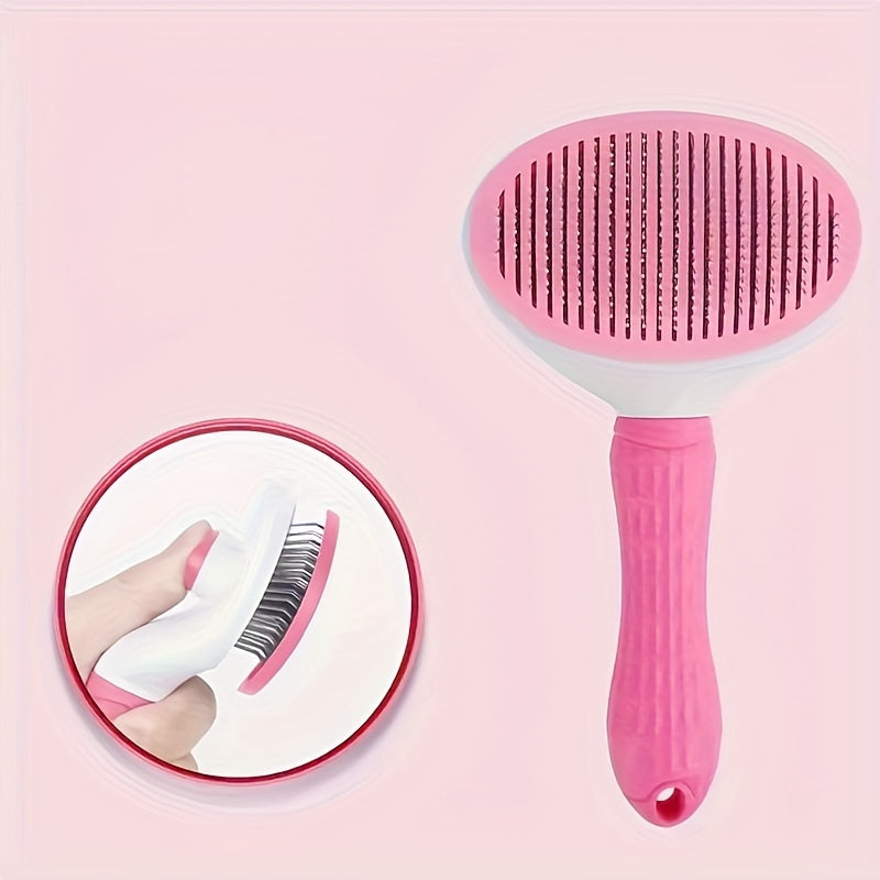 PurrfectGlow Pro: Self-Cleaning Pet Comb with Massage Feature & Stainless Steel Needles