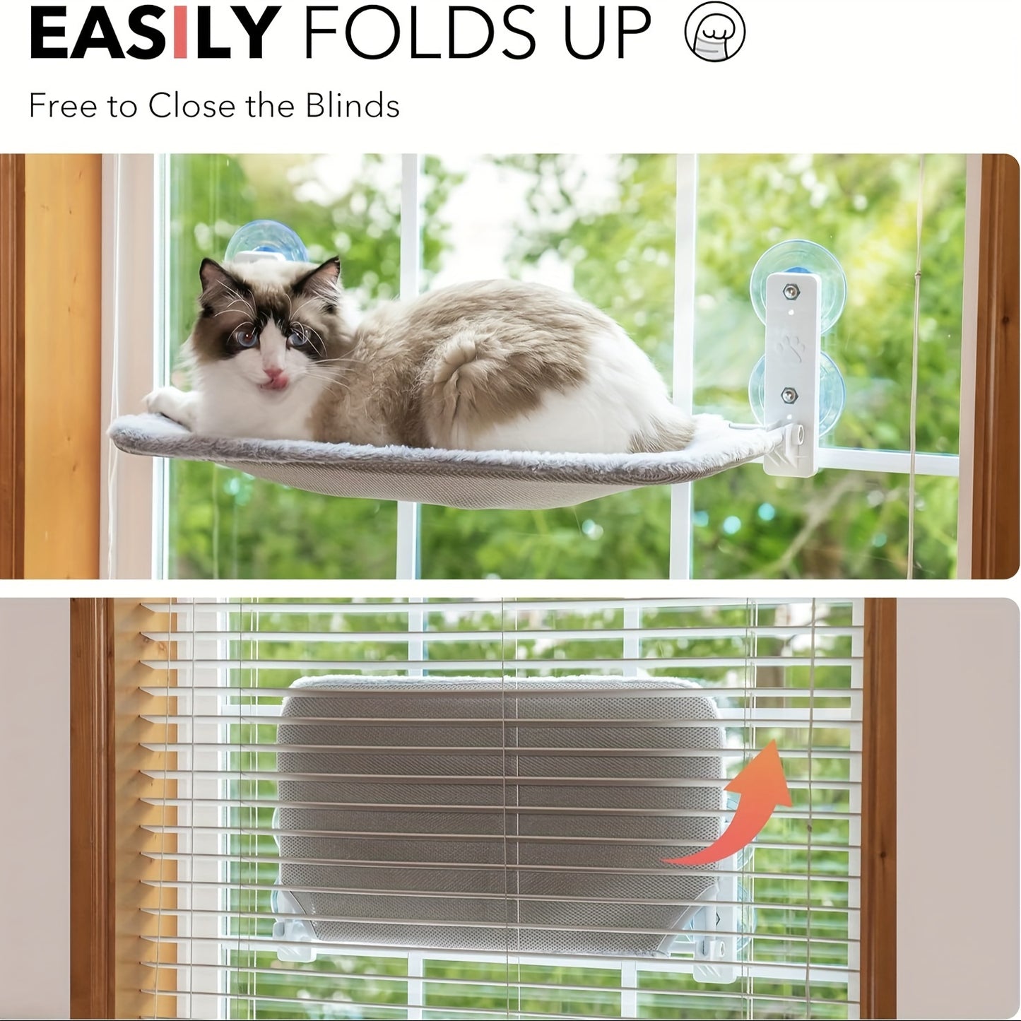 Window Whisker Lounge – Foldable Cat Perch Hammock with Steel Frame & Secure Suction Cups