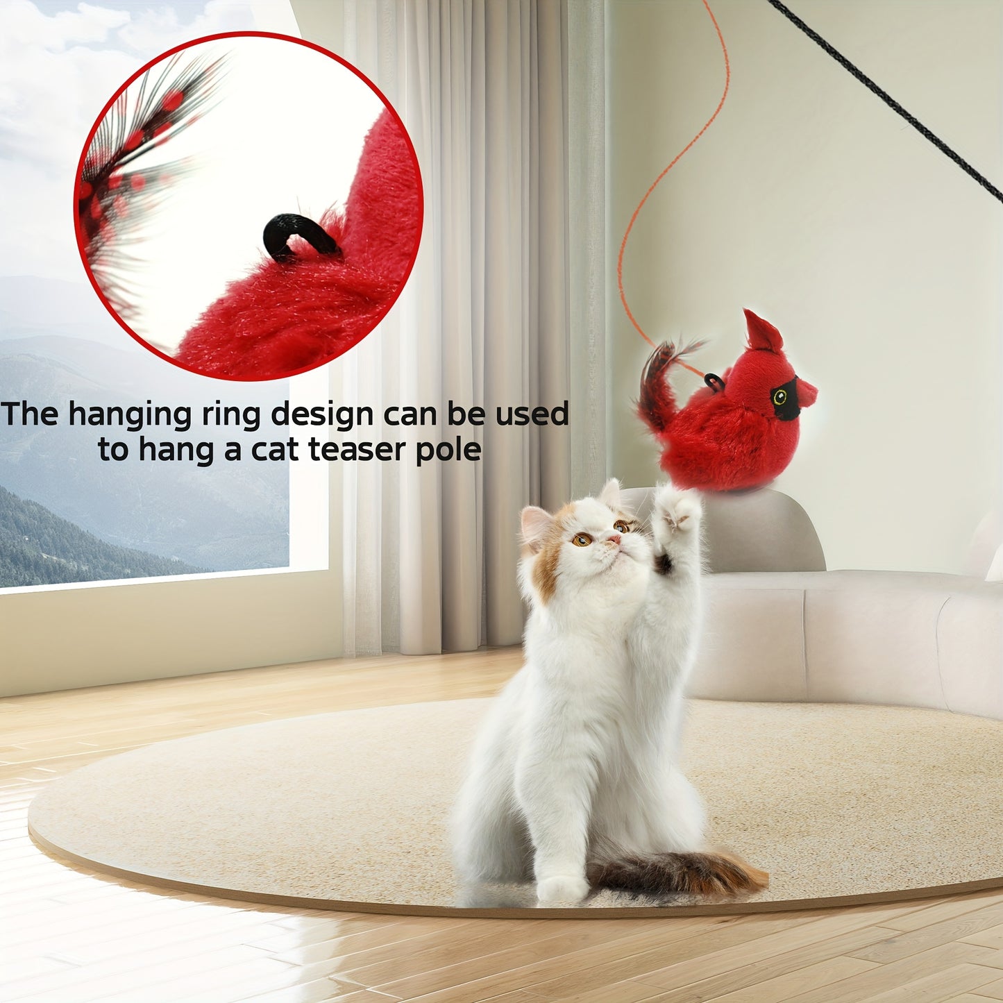 FeatherFrenzy: Battery-Powered Bird Call Toy with Feather Tail for Cats