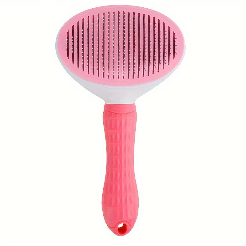 PawsClean: Soft Bristle Pet Brush with Self-Cleaning Feature (Gray/White/Pink)