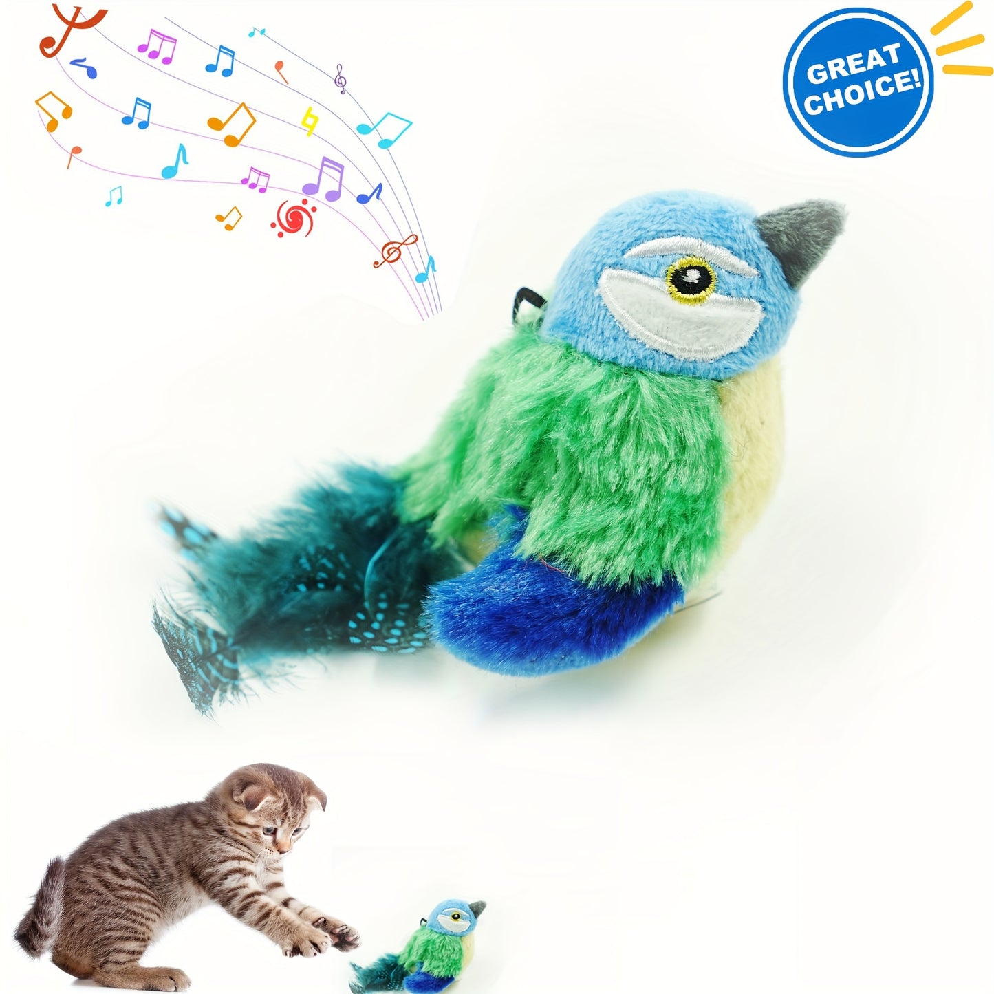 FeatherFrenzy: Battery-Powered Bird Call Toy with Feather Tail for Cats