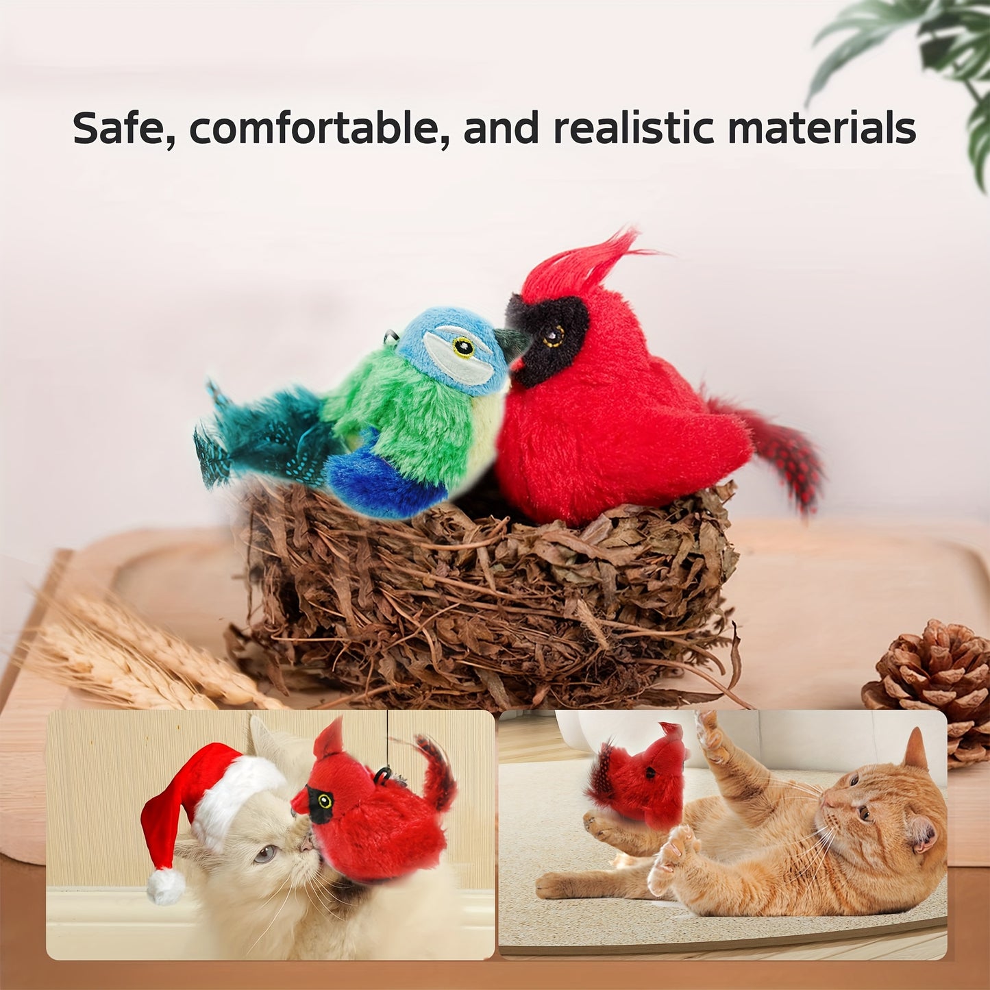 FeatherFrenzy: Battery-Powered Bird Call Toy with Feather Tail for Cats