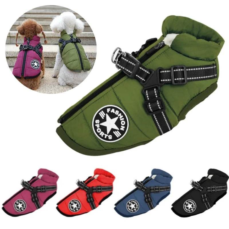 Dog Jacket with Harness Ring Winter Warm