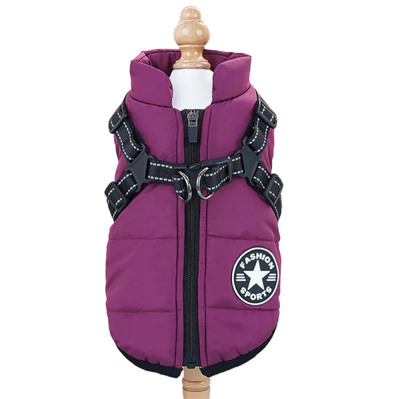 Dog Jacket with Harness Ring Winter Warm