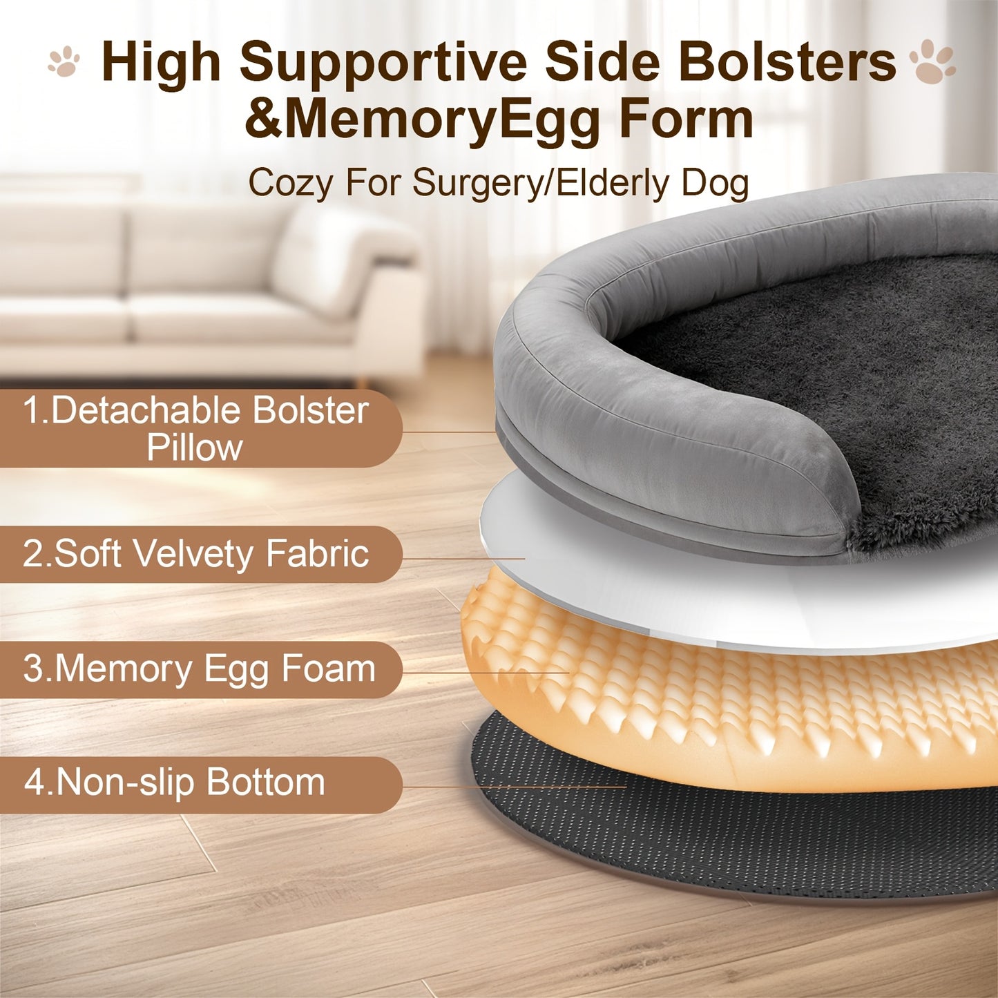 Gimars Pawsitive Haven: Orthopedic Dog Bed with 3” Memory Foam