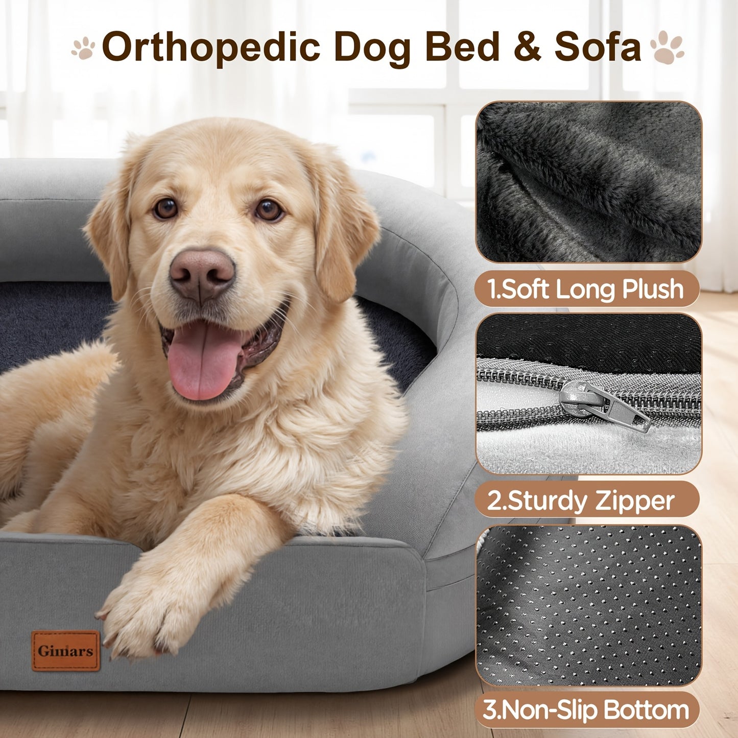 Gimars Pawsitive Haven: Orthopedic Dog Bed with 3” Memory Foam