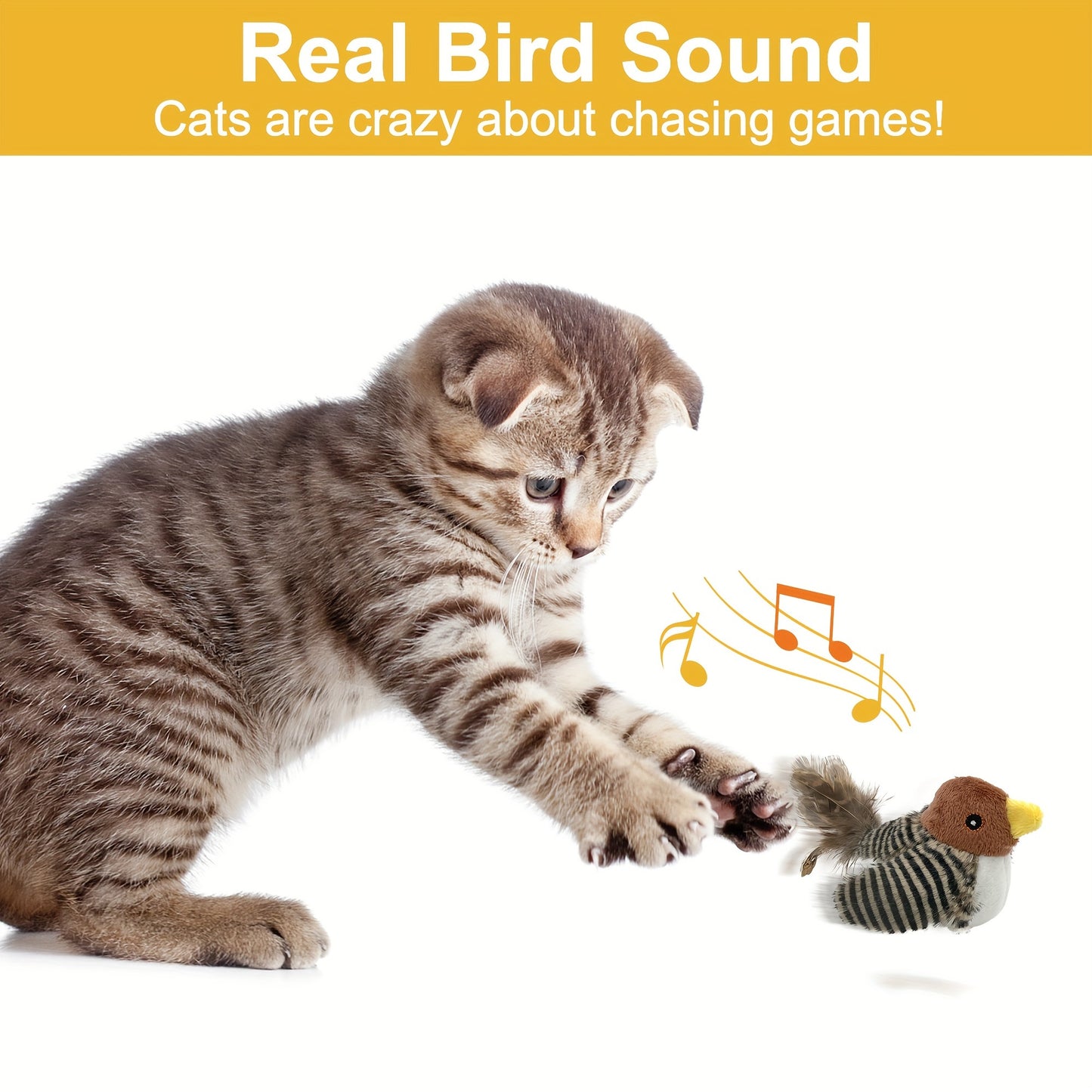 FeatherFrenzy: Battery-Powered Bird Call Toy with Feather Tail for Cats