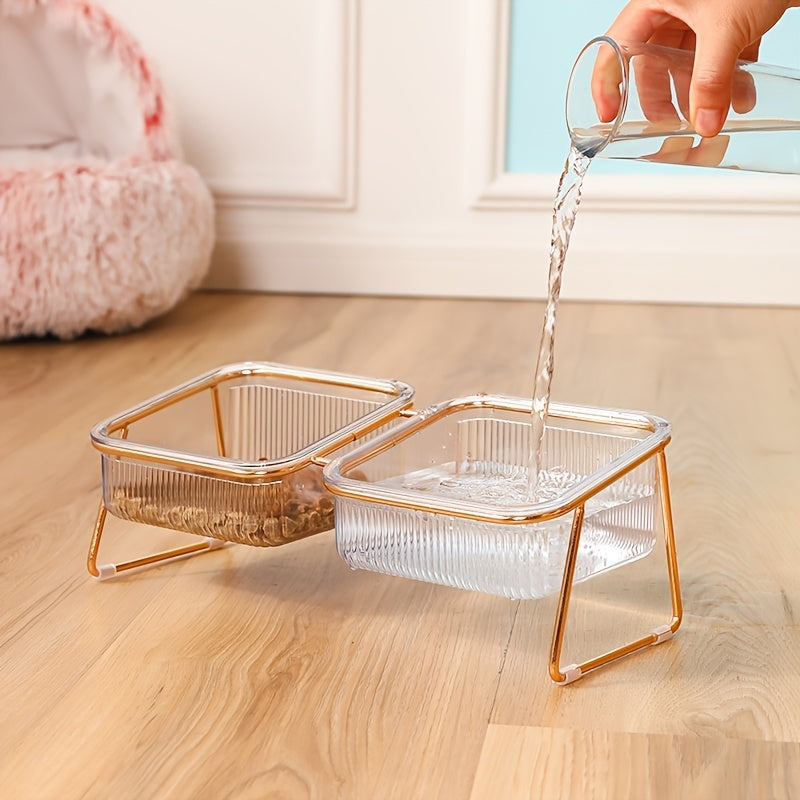 CrystalClear Duo: Space-Saving Cat Food & Water Bowl